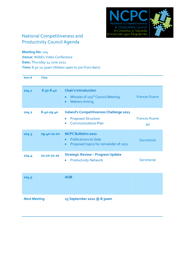 Meeting 104 Agenda
