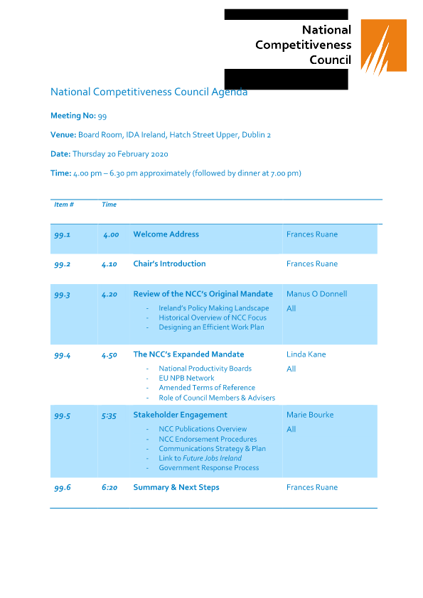 Meeting 99 Agenda