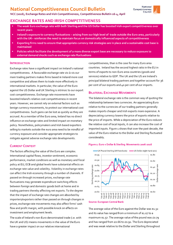 Exchange Rates and Irish Competitiveness, Competitiveness Bulletin 16-4