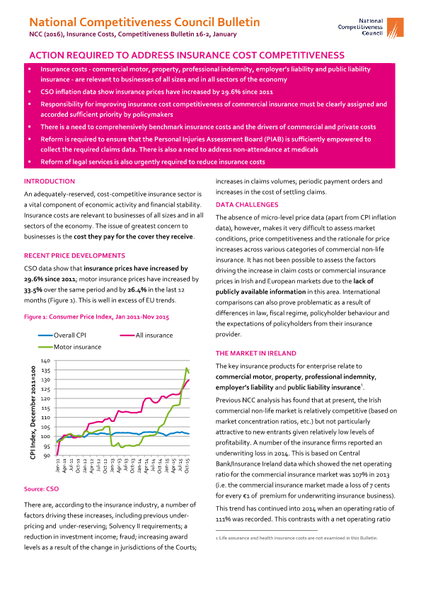 Insurance Costs, Competitiveness Bulletin 16-2