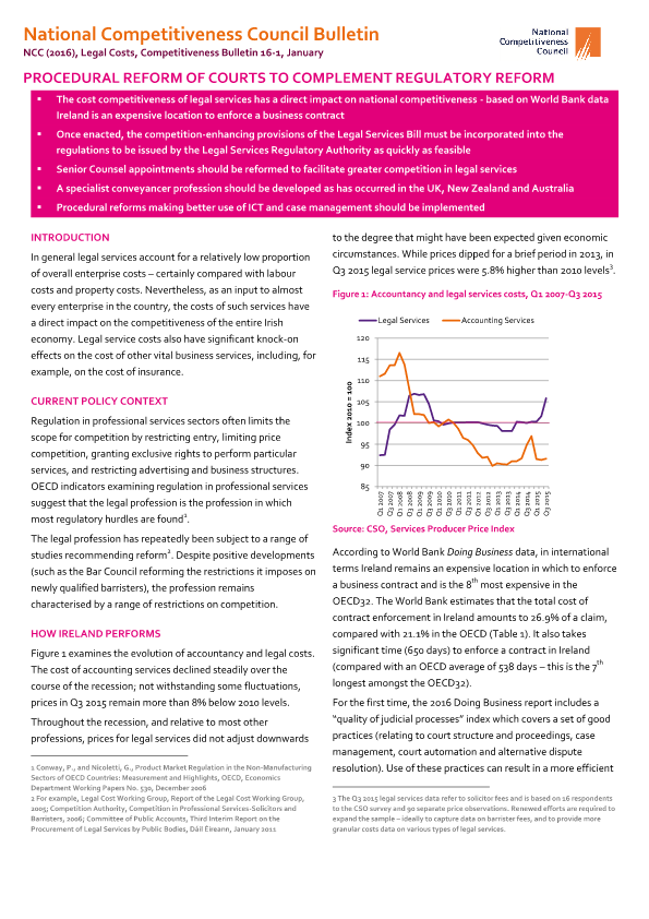 Legal Costs, Competitiveness Bulletin 16-1