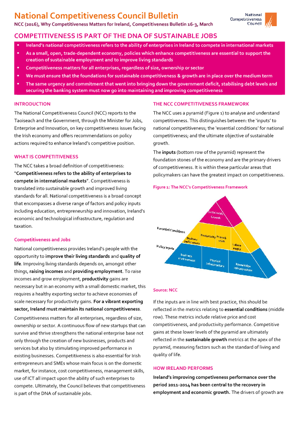 Why Competitiveness Matters for Ireland, Competitiveness Bulletin 16-3