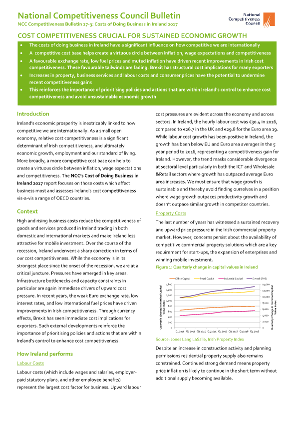 Competitiveness Bulletin 17-3: Costs of Doing Business in Ireland 2017