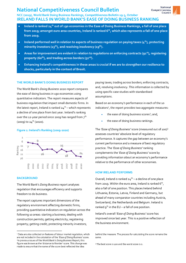 The World Bank Doing Business 2020 Rankings, Bulletin 19-3