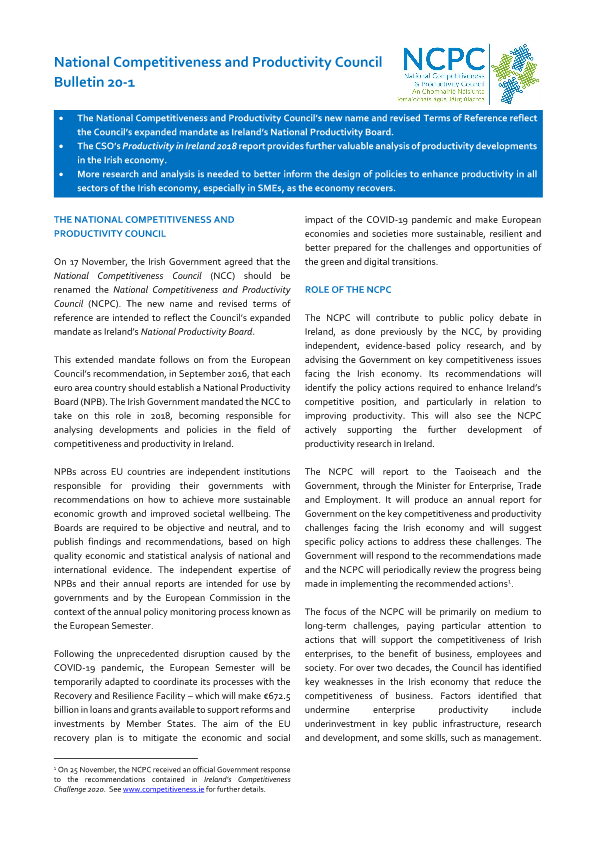 NCPC Productivity Bulletin 20-1
