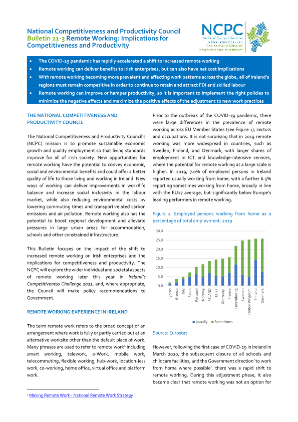 Remote Working: Implications for  Competitiveness and Productivity, Bulletin 21-3
