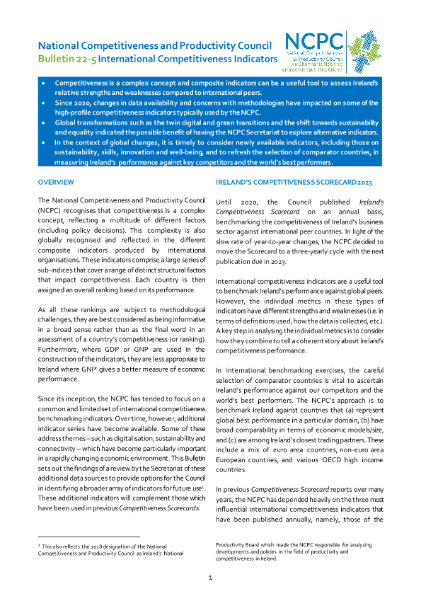 Bulletin 22-5 International Competitiveness Indicator