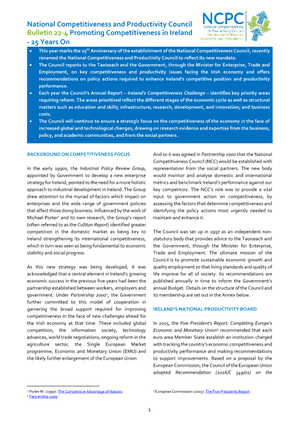 Bulletin 22-4 Promoting Competitiveness in Ireland - 25 Years On