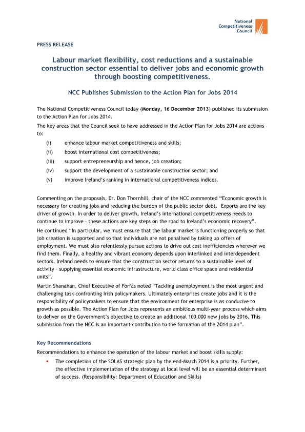NCC submission to the Action Plan for Jobs 2014 Press Release