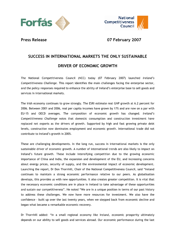 Ireland’s Competitiveness Challenge 2006