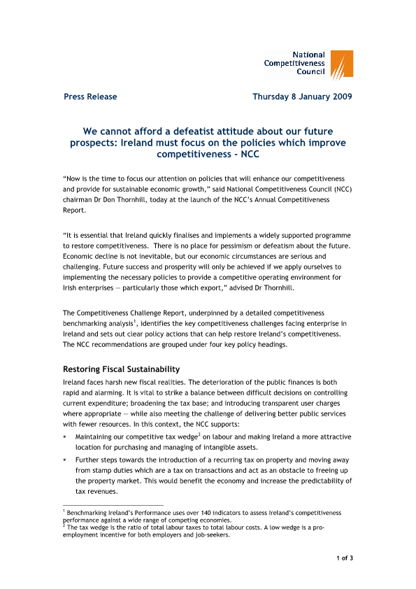 The Competitiveness Challenge Report 2009