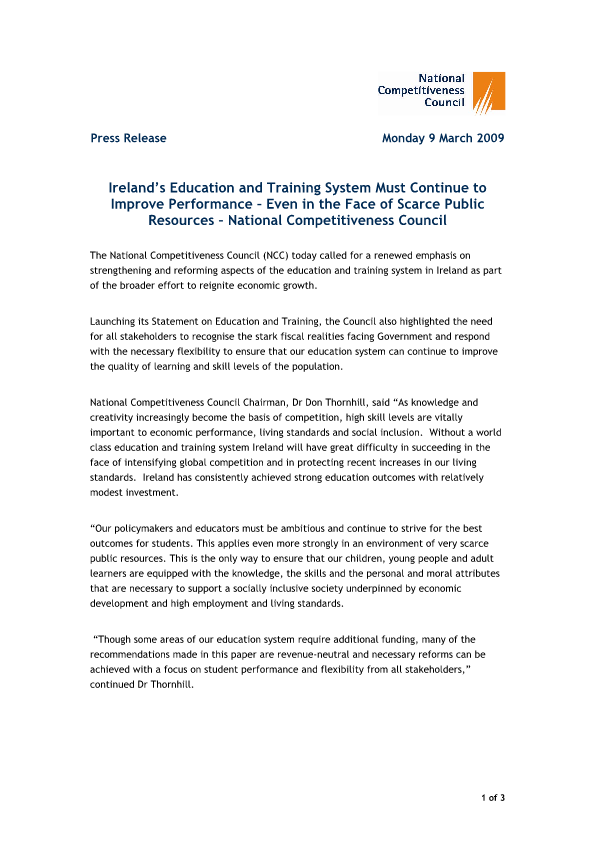 Statement on Education and Training 2009