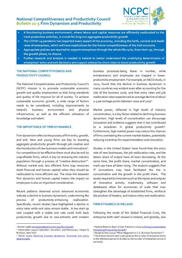 Firm Dynamism and Productivity, Bulletin 21-5
