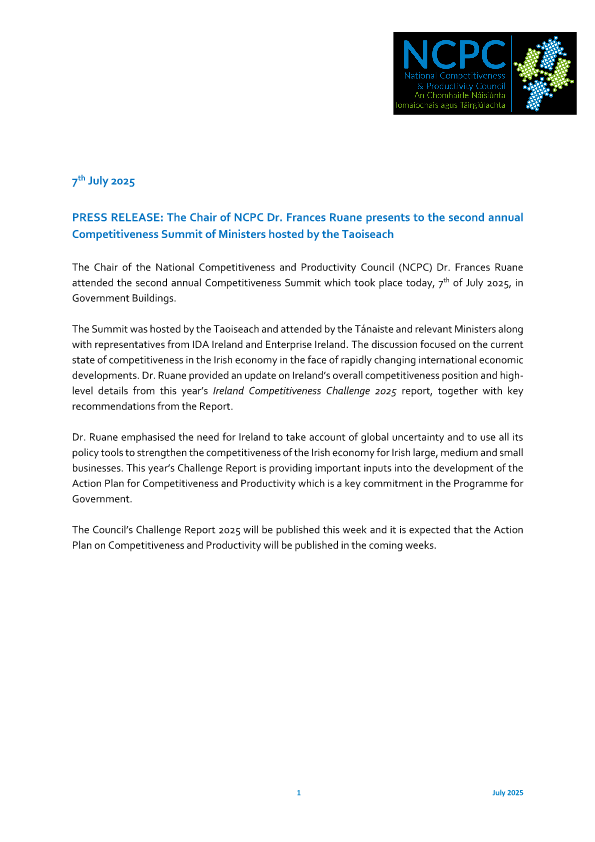 NCPC Press Release Competitiveness Summit