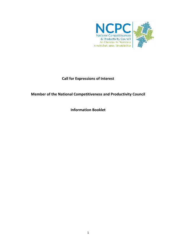 Information Booklet - Call For Expressions Of Interest