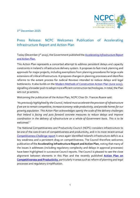 Accelerating Infrastructure NCPC Press Release