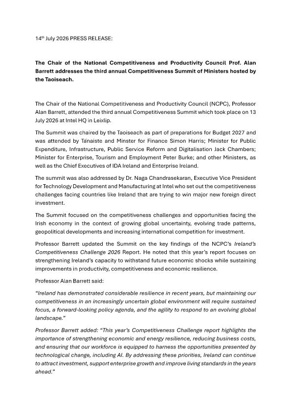 NCPC Press Release: Competitiveness Summit