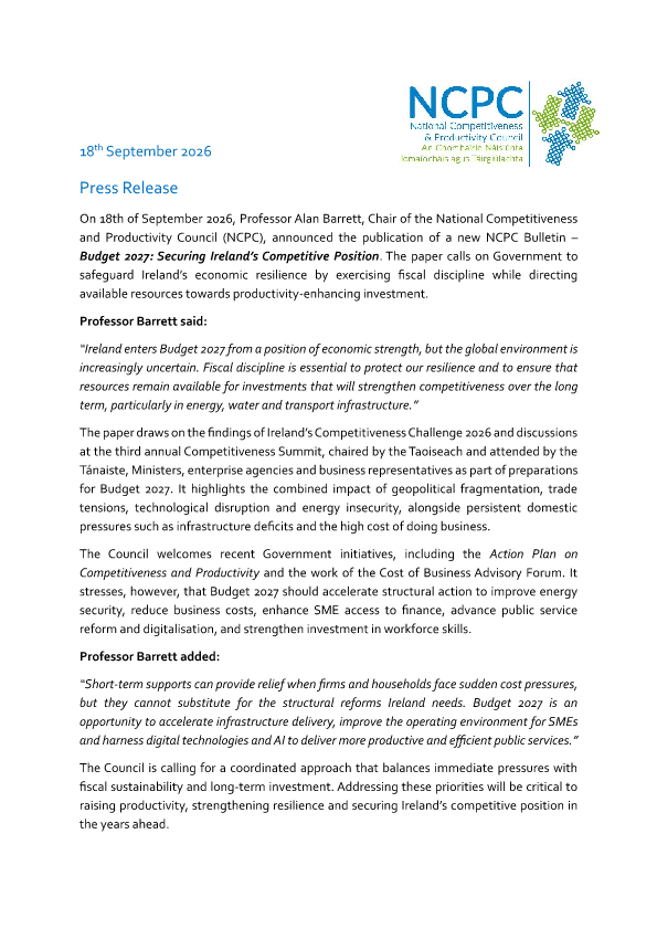 NCPC Press Release Pre Budget 2027